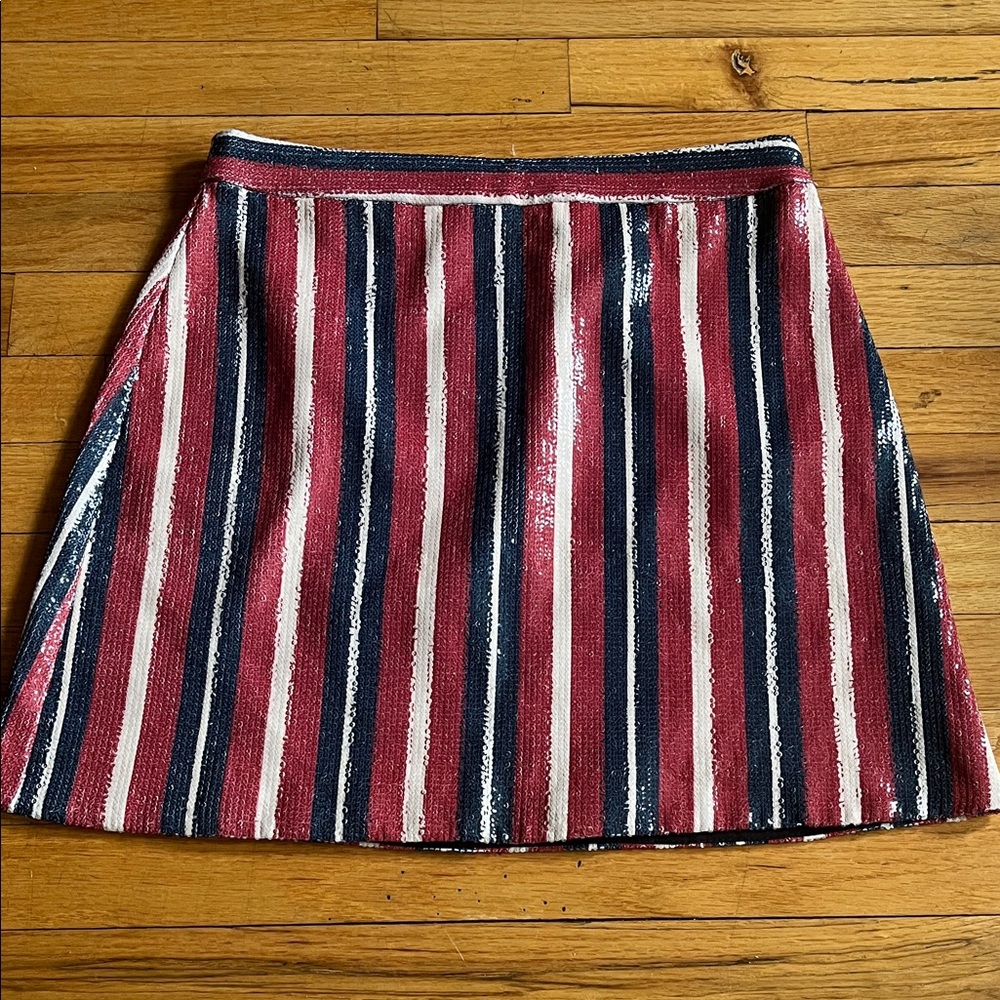 Zara Red, Navy & White Striped Mini Skirt